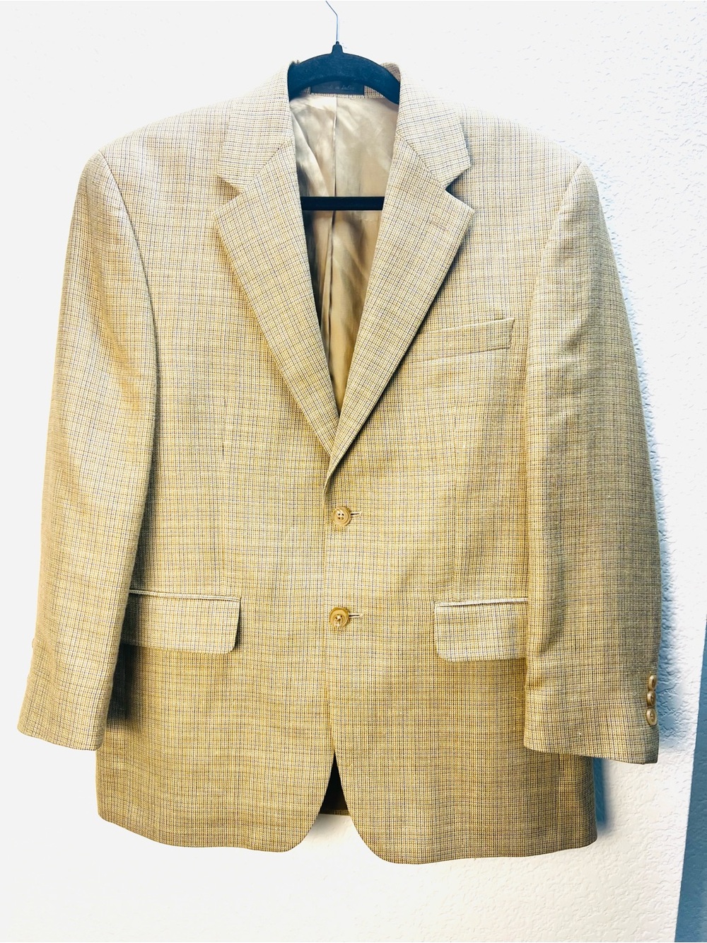 Lauren Ralph Lauren 38S Silk Linen Wool Windowpane Sport Coat Blazer Tan